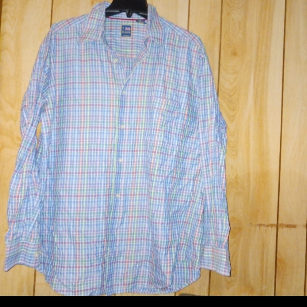 T.Harris Men's Multicolor Plaid Button Down Shirt